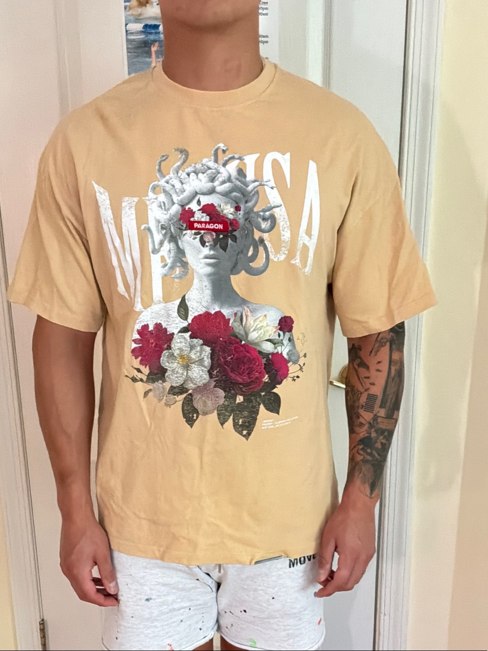 PARAGON Tan Medusa & Floral Graphic Short Sleeve Tee